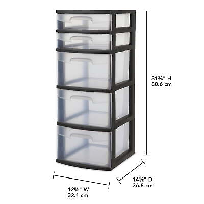 #ad Plastic 5 Drawer Tower Black with Clear Drawers $24.72