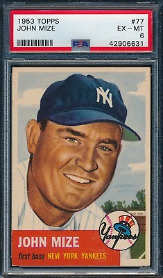 #ad 1953 Topps John Johnny Mize Yankees HOF #77 PSA 6 EXMT *CENTERED* $249.99