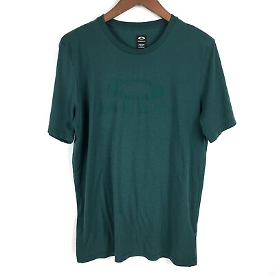 #ad Oakley Mens Shirt LARGE Green Short Sleeve Performance Fit Logo Hydrolix Graphic $11.19