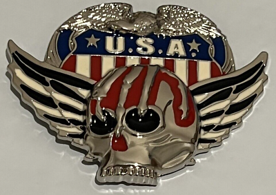#ad #ad Silver Belt Buckle Skull Wings Skeleton American Flag Enamel Crossbones Gothic $17.45