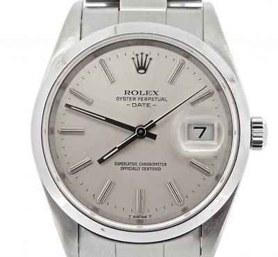 #ad Mens Rolex Date Stainless Steel Watch Oyster Band Silver Dial NO HOLES 15200 $4367.98