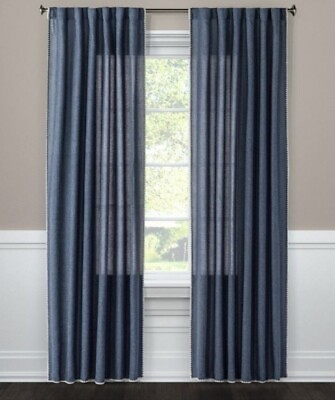 #ad Pk of Two Metallic Navy Blue Stitched Edge Light Filter Curtain Panel 84 x 54 in $29.95