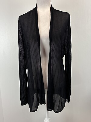 #ad Eileen Fisher Side Slit Knit Cardigan Sweater Sz Medium Black Lightweight Open $35.00