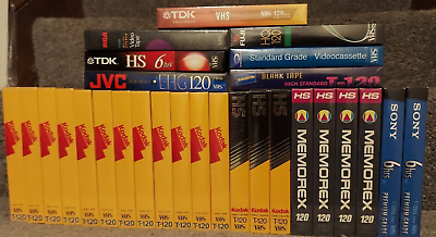 #ad 28 Blank VHS Tapes NEW sealed JVC TDK SONY MEMOREX KODAK FUJI $65.00