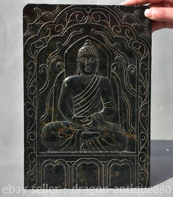 #ad 10.4quot; Old China Meteorite Iron Shakyamuni Amitabha Buddha Shrines Statue $199.00