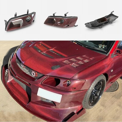 #ad For Misubishi EVO 7 8 9 Front Vented Headlight Air Duct w LED Red Carbon Fiber $747.33
