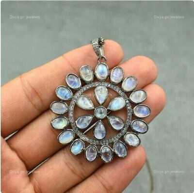 #ad Natural Round Moonstone 925 Sterling Silver Pendant Engagement $99.99