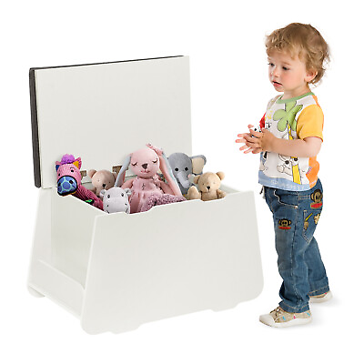 #ad Kids Wooden Toy Box Storage Chest Bedroom Organizer Bench w Cushion Seat $28.65