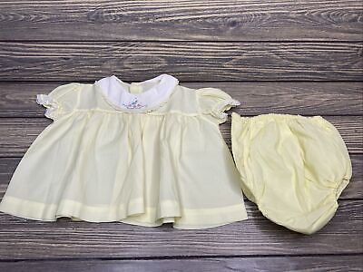 #ad Vintage Baby Infant Clothes Pastel Yellow Dress White Collar Short Sleeves $29.99