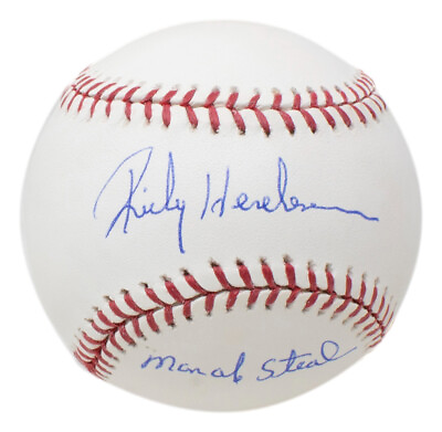#ad #ad Rickey Henderson Signed Oakland A#x27;s MLB Baseball Man Of Steal Inscribed Steiner $299.99