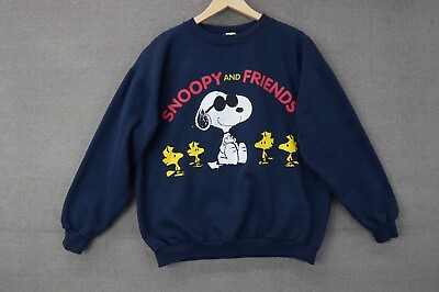 #ad VTG Snoopy and Friends Crewneck Sweatshirt Sz XL Woodstock Cool Sunglasses Navy $39.99