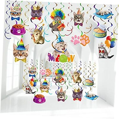 #ad Yisong 46 Pieces Cat Swirl Decorations Meow Birthday Party Decoration Kitty $21.31