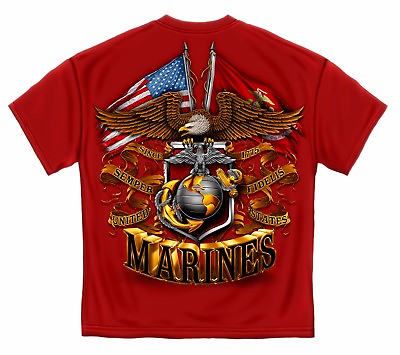 USMC Double Eagle and Flags Gildan T Shirt PreShrunk Cotton 6 Sizes $21.95