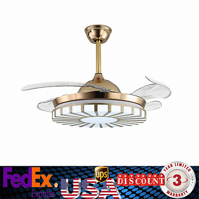 42quot; LED Gold Invisible Ceiling Fan Light Modern Acrylic Chandelier Lamp W Remote $93.00