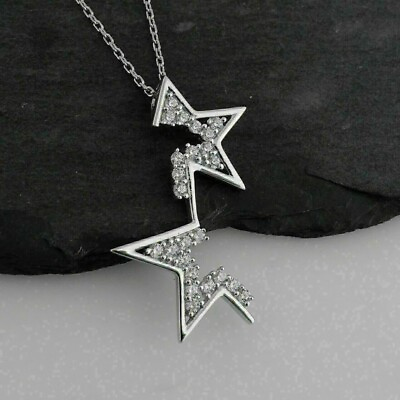 #ad 2Ct Round Cut Simulated Diamond Women#x27;s Star Charm Pendant 14k White Gold Plated $168.49