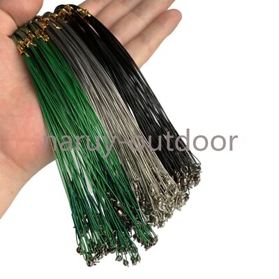 #ad 100pcs Stainless Steel Wire Leader Fishing Line Leaders With Snap Swivel 10 30cm $9.92