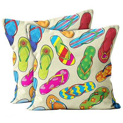 #ad Set of 2 Decorative Square Throw Pillow Case Cushion Cover Flip Flops Patte... $45.14