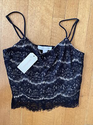 #ad #ad Women’s Lace Top Camisole Tank with Buttons Sleeveless Black NEW NWT M $11.00