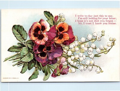 #ad 1910 Vintage Embossed Postcard with Pansies amp; Poem Gold Details $0.99