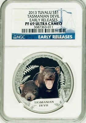 #ad 2013 Tuvalu TASMANIAN DEVIL 1 oz Silver Proof Colorized Dollar NGC PF 69 UC ER $200.00