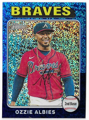#ad 2024 TOPPS HERITAGE BASEBALL OZZIE ALBIES #345 BLUE SPARKLE REFRACTOR $4.50
