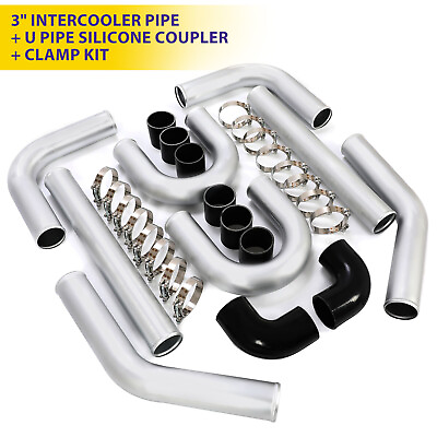 #ad 3quot; 3 Inch Turbo Intercooler Aluminum Piping w U Pipe Silicone Hose Clamp Kit $109.59