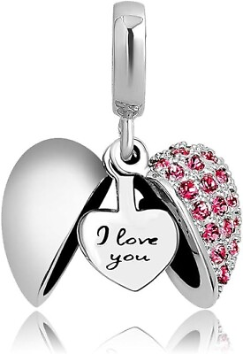 Authentic I Love You Heart Charm Beads Suits Pandora Bracelet Mom Wife Gift NEW $16.49