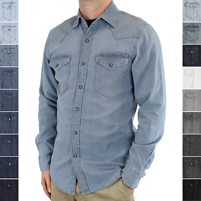 Wrangler Men#x27;s Barstow Western Shirt Long Sleeve 2 Pocket 100% Cotton Snap Up $24.99