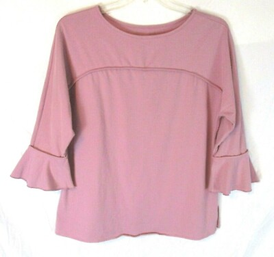 Belle Kim Gravel Tripleluxe Shirt Pink Sz M Ruffle Sleeve A355045 Women XZ22 #ad $22.19