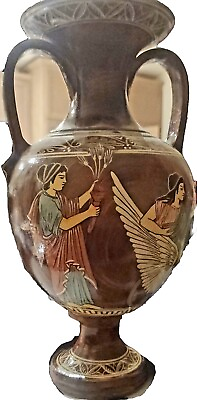 #ad Vintage Mid Century Greek Art Pottery Amphora Shaped Vase 10 1 2quot; Wood Glazed $145.00