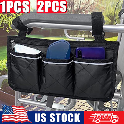 #ad 1 2PCS Outdoor Wheelchair Side Pouch Storage Bag Armrest Pocket Organizer Holder $10.75