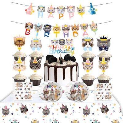 #ad cat birthday party supplies 、cat birthday decorations 、Birthday banner with c... $17.51