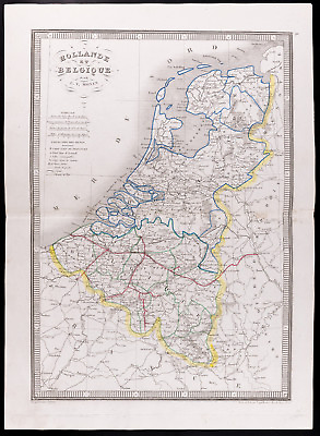 #ad 1841 Carte ancienne Hollande Belgique Monin Antieke kaart van Nederland EUR 38.50