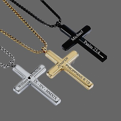 Personalized CROSS NECKLACE Men Custom Engraved Cross Personalized Jewelry Cross $44.99