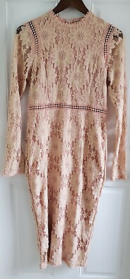 PrettyLittleThing Champagne Blush Lace Romantic Dress US Size 8 New $19.78