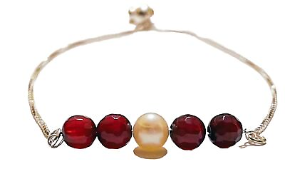 #ad Sterling Adjustable Bracelet With Garnet’s and Genuine Pearl. Adjusts To 8.5 “ $15.00