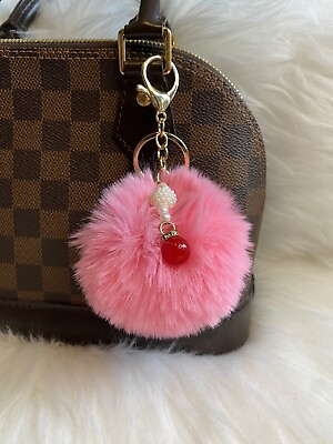 #ad Pink Pom Pom Keyring bag charm Keychain Purse Accessories Fluffy New $10.99