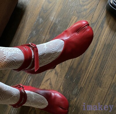 Vintage Womens Split Toe Shoes Tabi Leather Ankle Strap Block Heels Sandals 42 #ad $66.47
