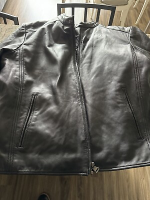 #ad $595 Marc New York Men#x27;s Black Leather Collared Motorcycle Coat Jacket Size XXL $199.99