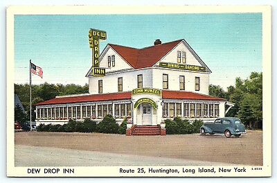 #ad Postcard NY South Huntington LI Dew Drop Inn Dining Dancing Vintage Linen R54 $23.49