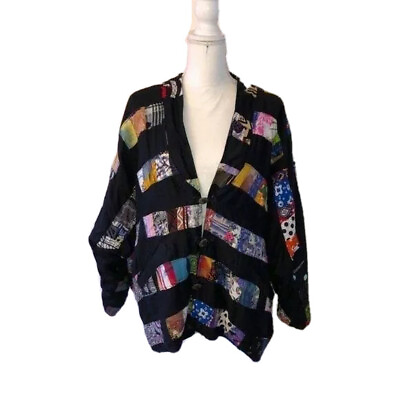 Nativewear Designs Vintage Womens Jacket Black Small Rayon Multicolored Ethnic #ad $46.99
