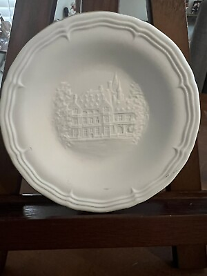 #ad Vintage HOCHST Porcelain Bisque Small Trinket Dish Embossed Building $29.00