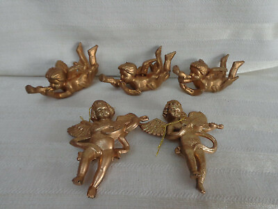 #ad Set of 5 Gold Colored Plastic Angel Ornaments $11.99