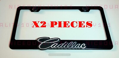 2x 3D Cadillac Stainless Steel Metal Black License Plate Frame Holder $42.99
