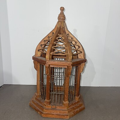 #ad Vintage Shabby Chic Wood And Wire French Country Bird Cage Farm House Wicker $101.01