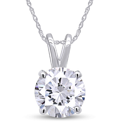 #ad 4ct Solitaire Pendant Necklace Round Cubic Zirconia 10K White Gold $262.19