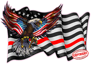 #ad Thin Red Line waving American Flag Eagle Decal $39.95
