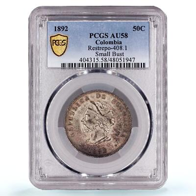 Colombia 50 centavos Columbus America Discovery KM 187.2 AU58 PCGS Ag coin 1892 $199.33