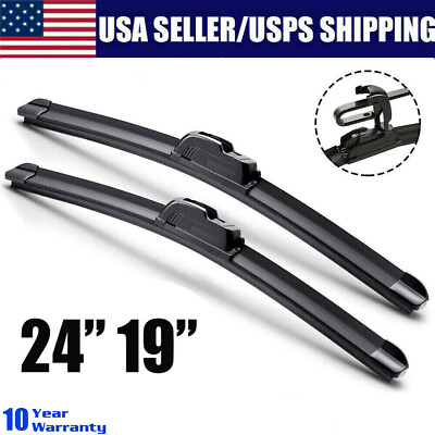 #ad 24quot;amp; 19quot; Windshield Wiper Blades Premium Hybrid silicone J Hook OEM High Quality $7.98