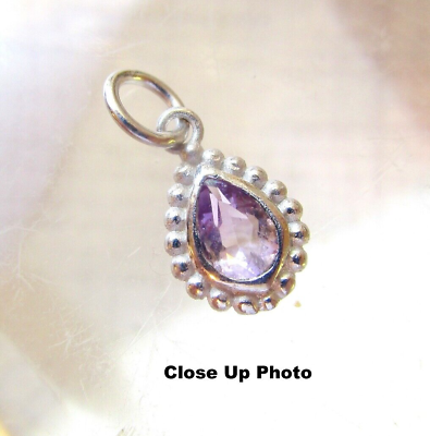 #ad Natural Amethyst Pear Sterling Silver Charm Tiny Gemstone Pendant Birthstone $15.99
